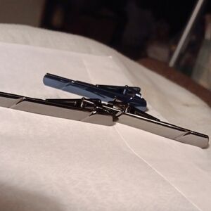 Silver and Blue Men's Tie Clip Set